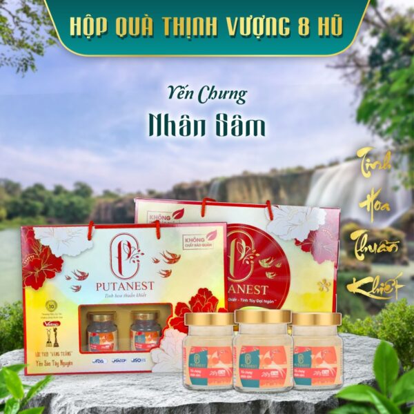 hộp thịnh vượng 8 hũ yến chưng cao cấp nhân sâm