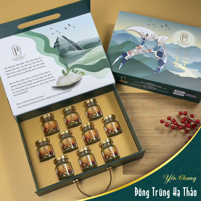 Hộp Lạc Hồng 10 Hũ Yến Chưng Thượng Hạng Đông Trùng Hạ Thảo