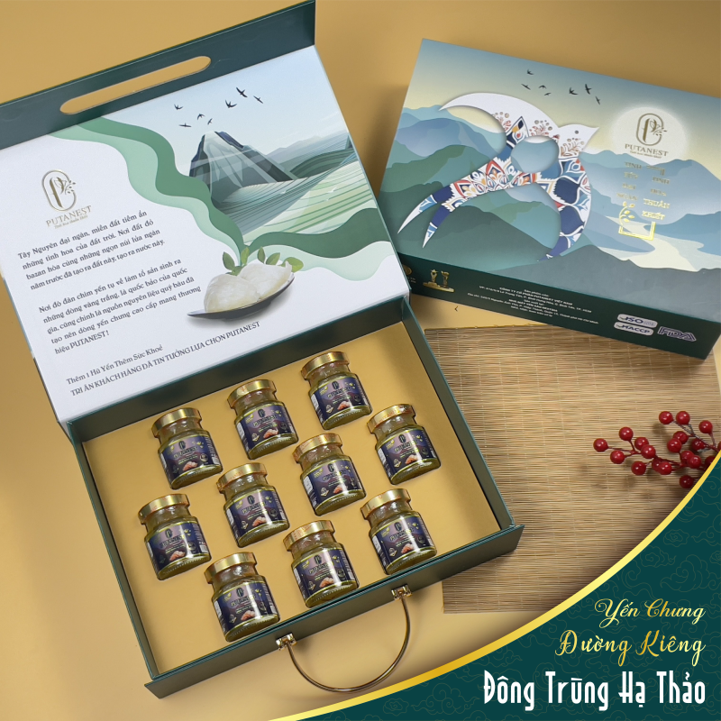 Hộp Lạc Hồng 10 Hũ Yến Chưng Thượng Hạng Đường Kiêng Đông Trùng