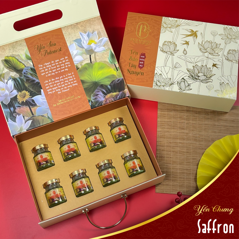 Hộp Sen Vàng 8 Hũ Yến Chưng Thượng Hạng Saffron