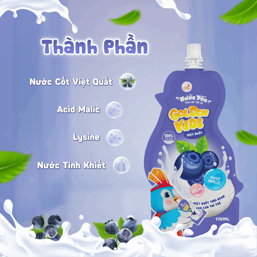 Nước yến trái cây trẻ em vị Việt Quất 110ml Golden Kids