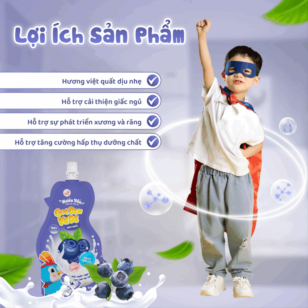 Nước yến trái cây trẻ em vị Việt Quất 110ml Golden Kids