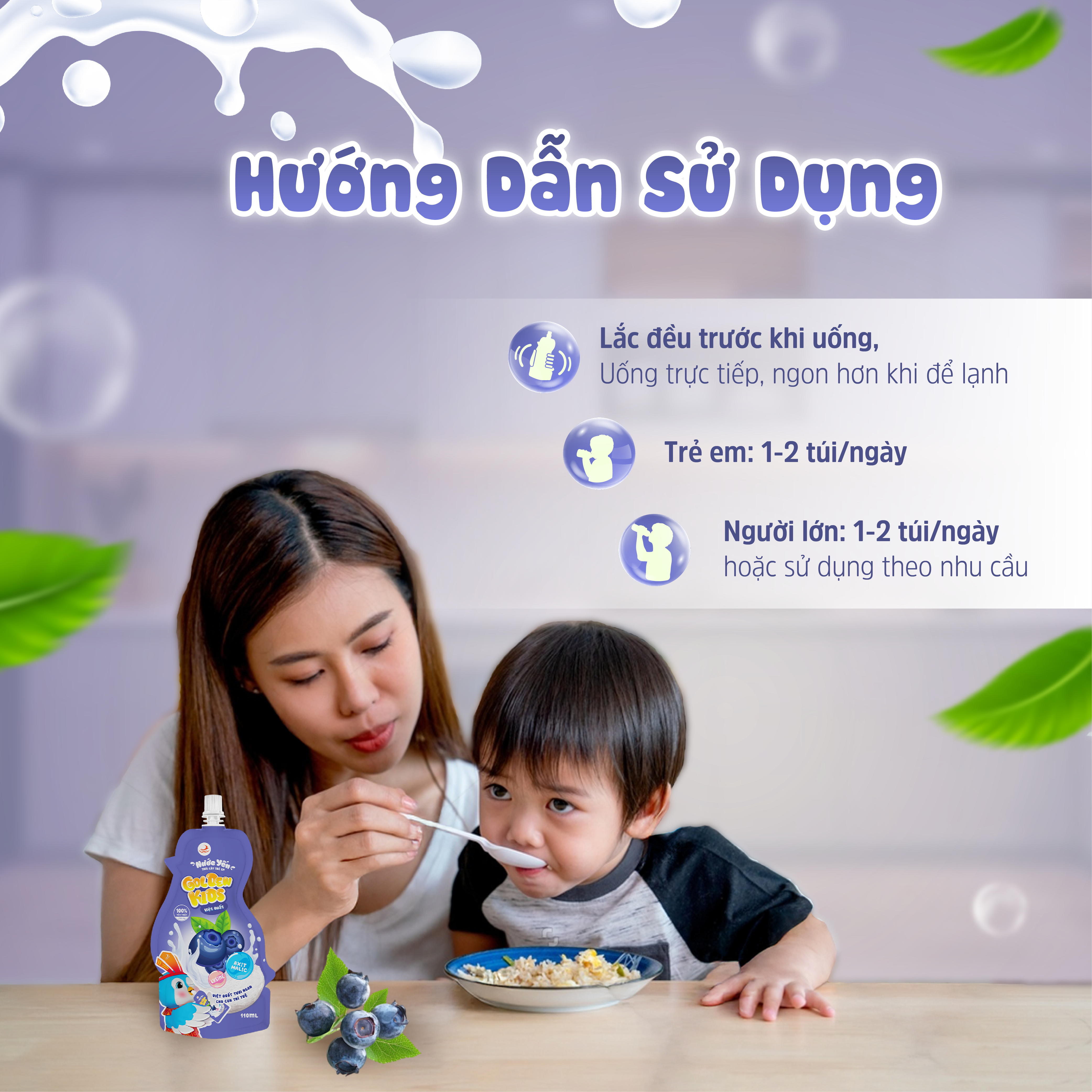 Nước yến trái cây trẻ em vị Việt Quất 110ml Golden Kids