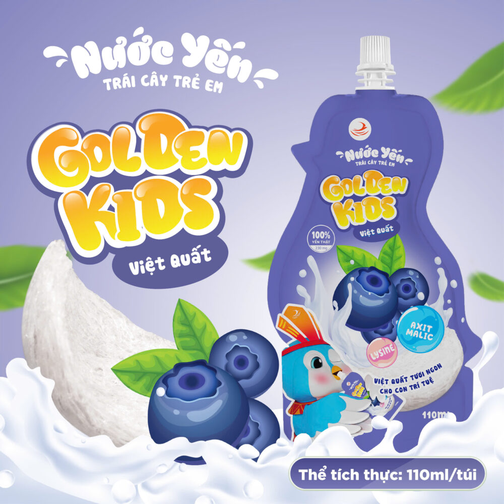 Nước yến trái cây trẻ em vị việt quất 110ml Golden Kids
